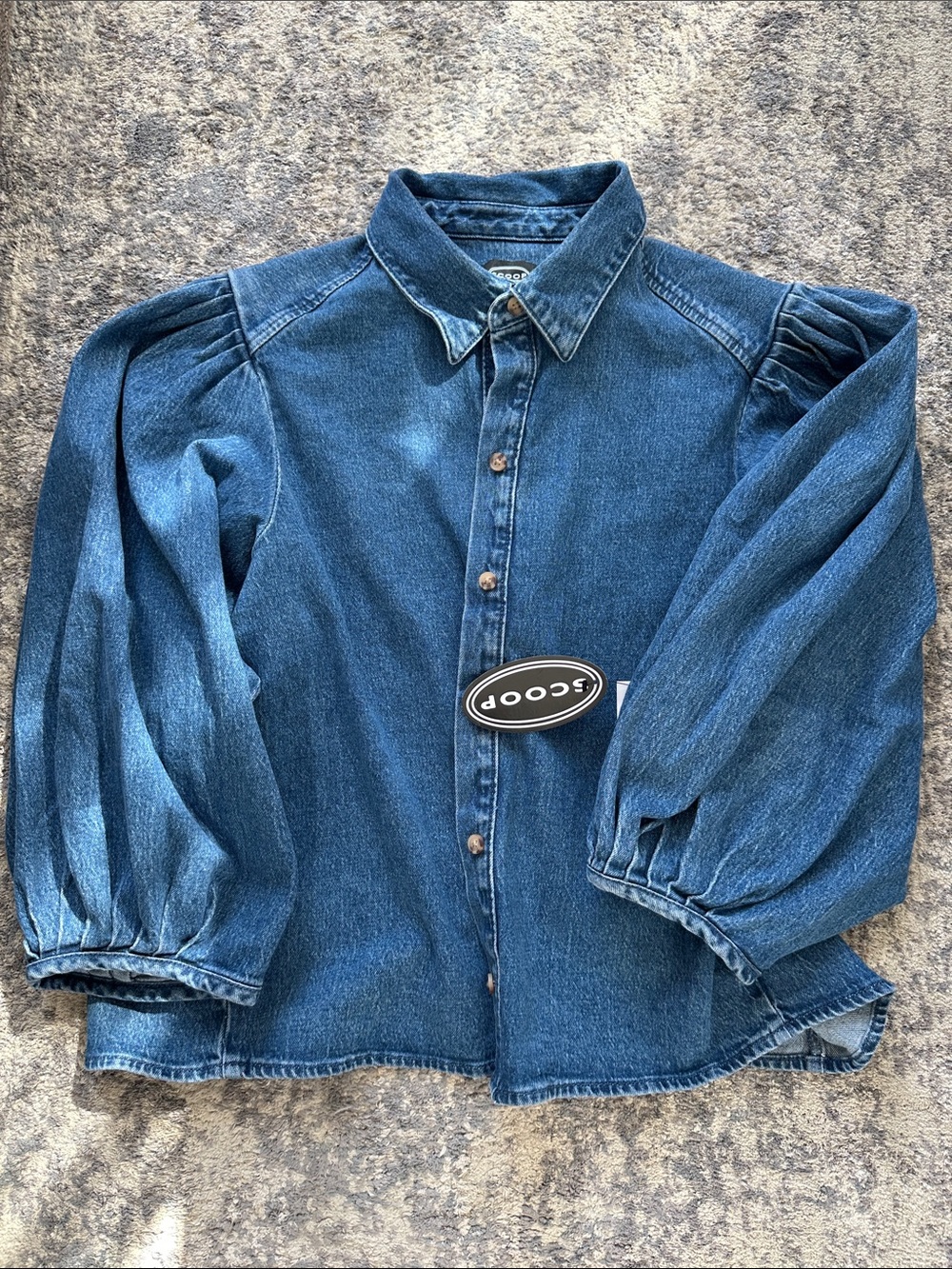 Scoop Denim Button-Down Shirt in Medium Blue